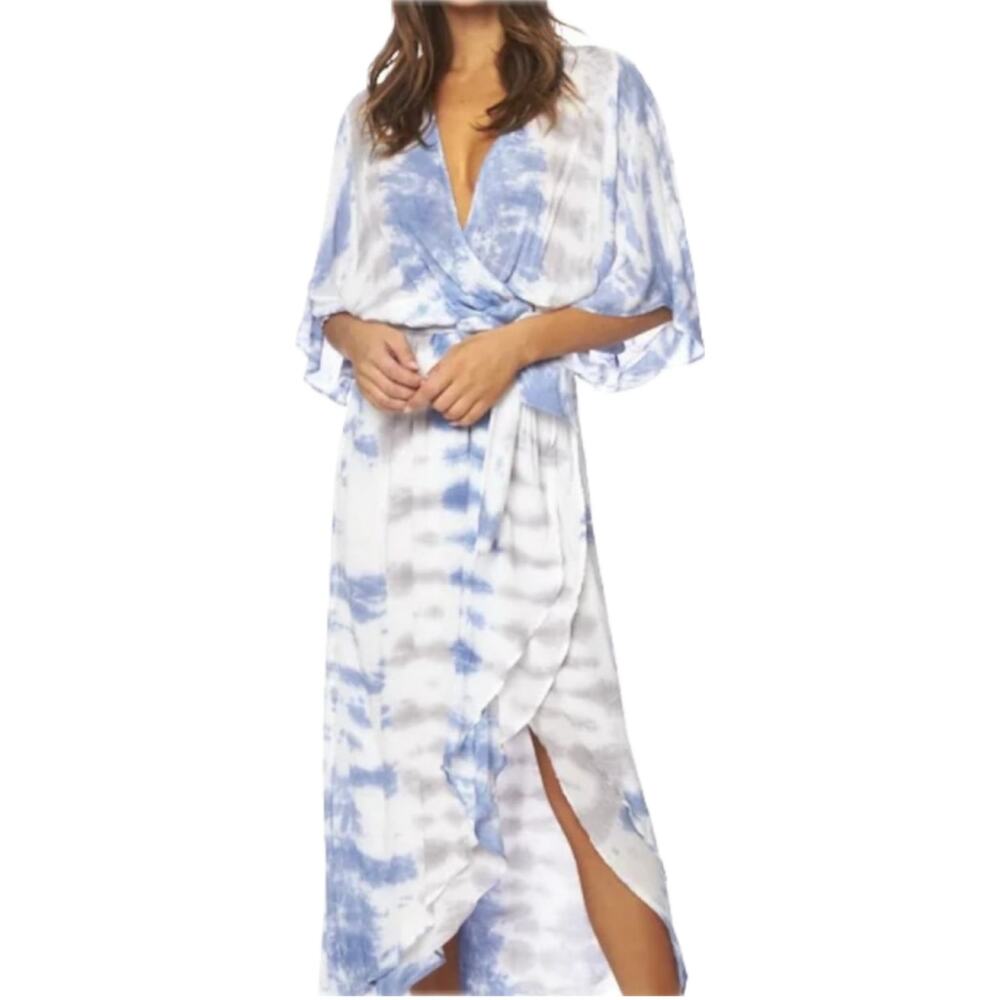 Young Fabulous & Broke Isla Sky Frequency Tie Dye Faux Wrap Maxi Dress